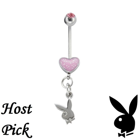 Playboy Belly Ring Pink Heart Bunny Dangle Body Jewelry Swarovski Crystal NWT xo - Picture 2 of 6